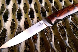 Ultralight stalker in CPM S90V, handled in layered canvas micarta and desert ironwood