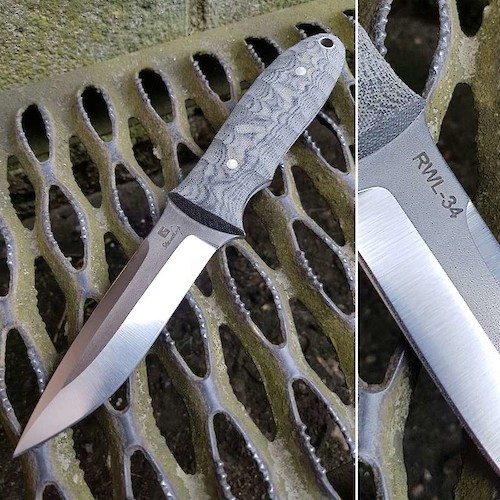Shadow boot knife in RWL34 and black canvas micarta